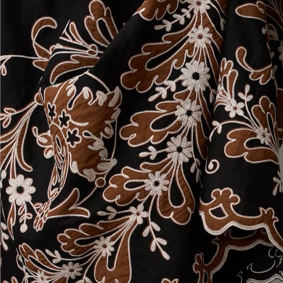 Anthropologie Black Midi Dress with Brown Floral Border - Picture 4 of 7